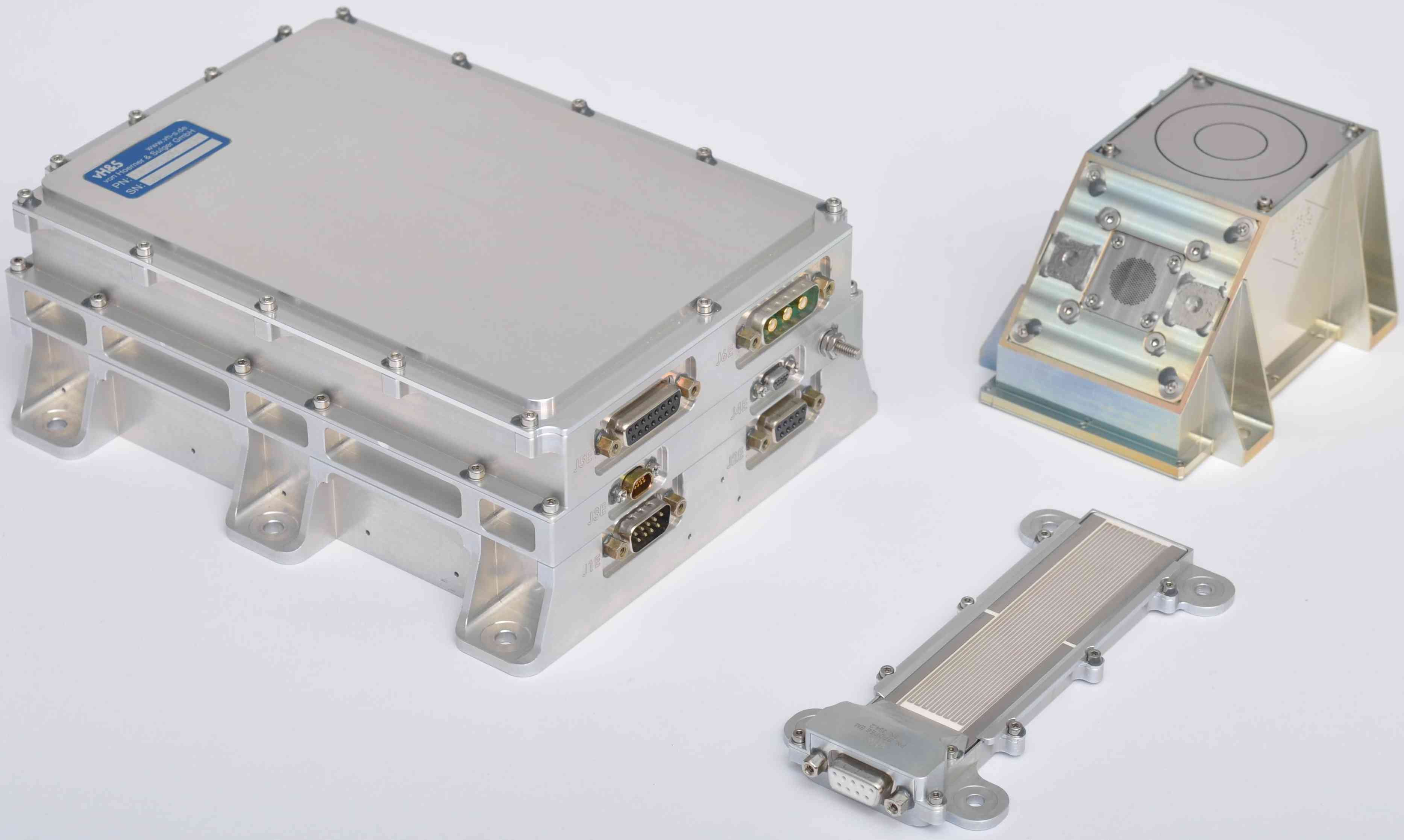 EPDP E-Box (left),
     Plasma Sensors (LP, RPA) (right-upper) and
     Erosion Sensor (right-lower).